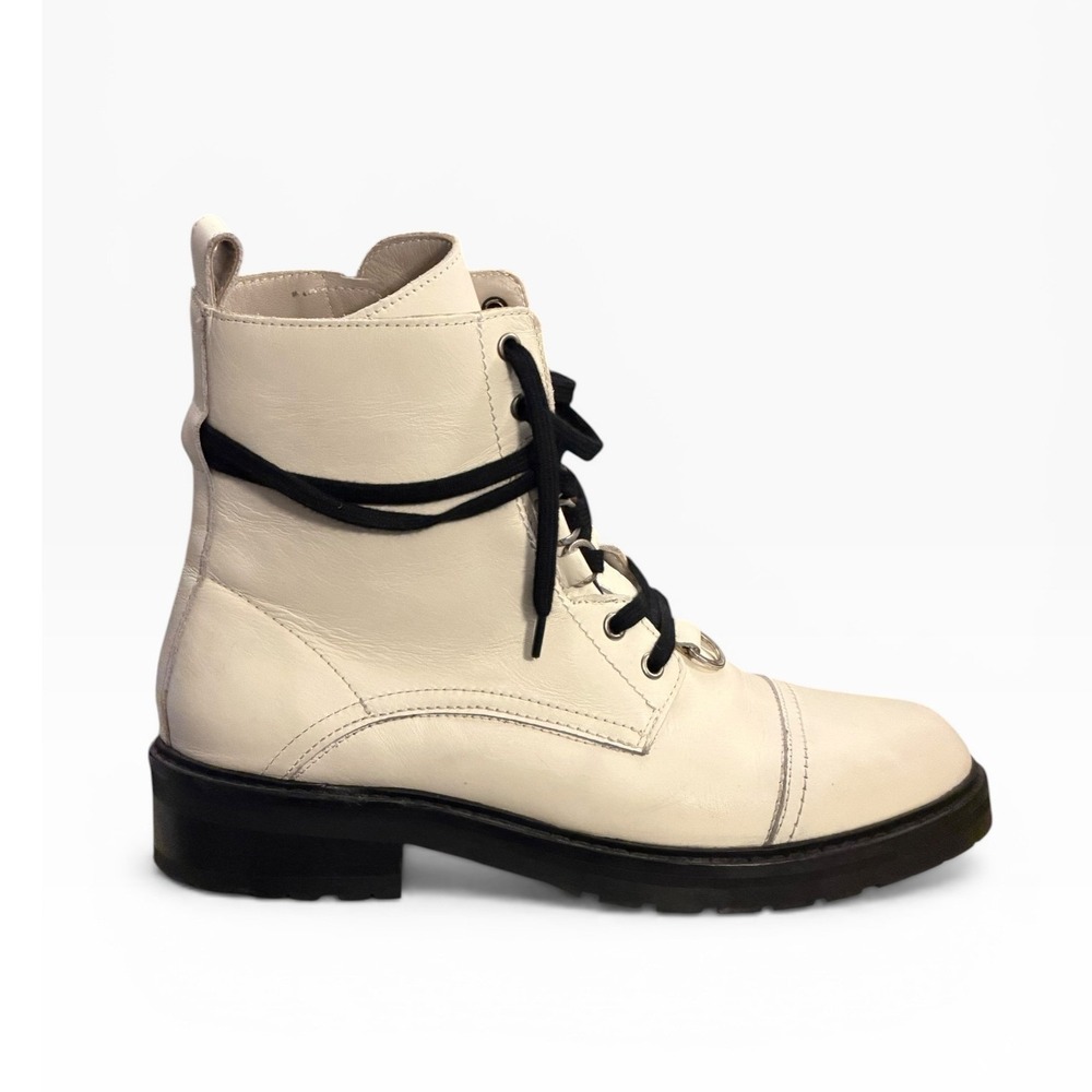 AllSaints Lira White Leather Combat Boots Hiking Ankle Lug Sole Zip Size 39 Edgy